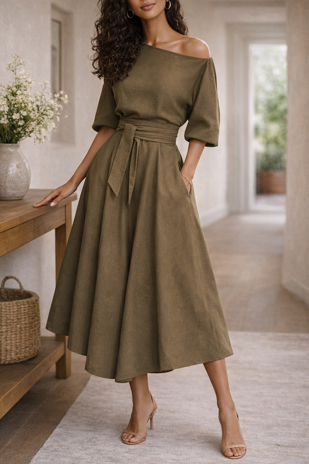 Women's Off-Shoulder Midi Dress Outfit for Summer Holidays Weddings Parties and Everyday Wear