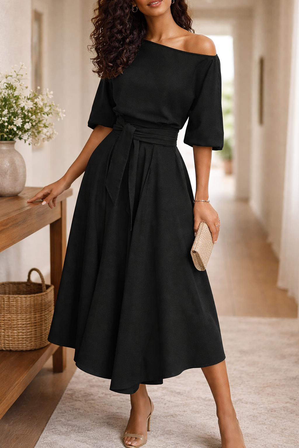 Women's Off-Shoulder Midi Dress Outfit for Summer Holidays Weddings Parties and Everyday Wear