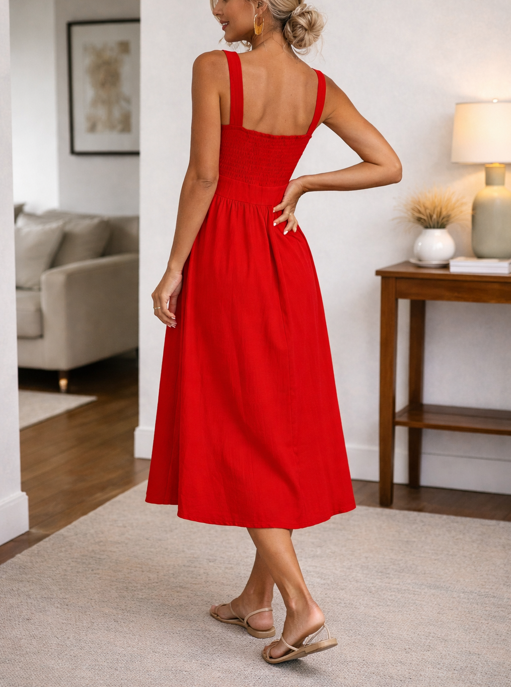 Women’s Elegant Midi Dress | Square Neckline