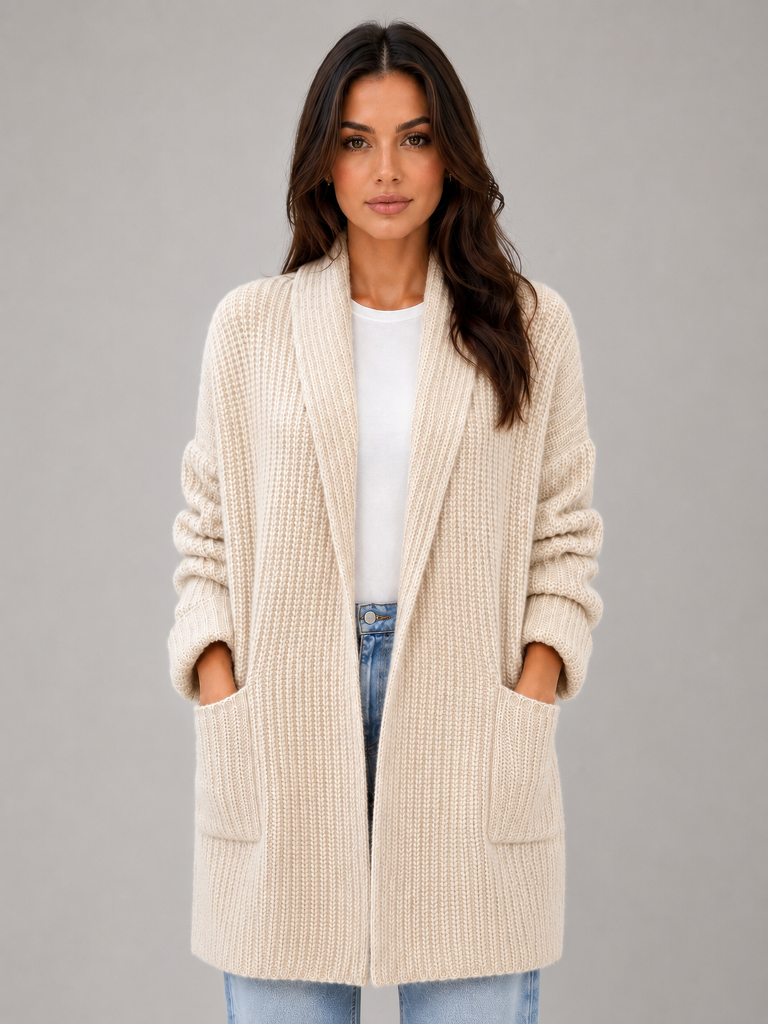 Women's Longline Cardigan Open Front with Pockets Soft Knit Layering Casual