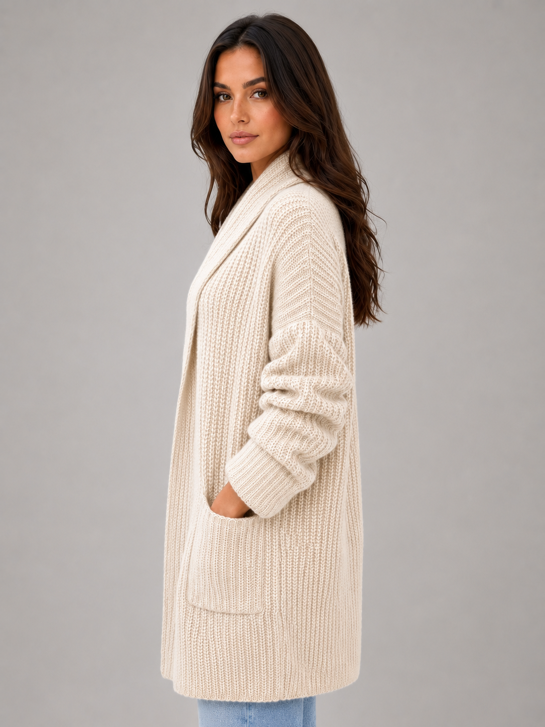 Women's Longline Cardigan Open Front with Pockets Soft Knit Layering Casual