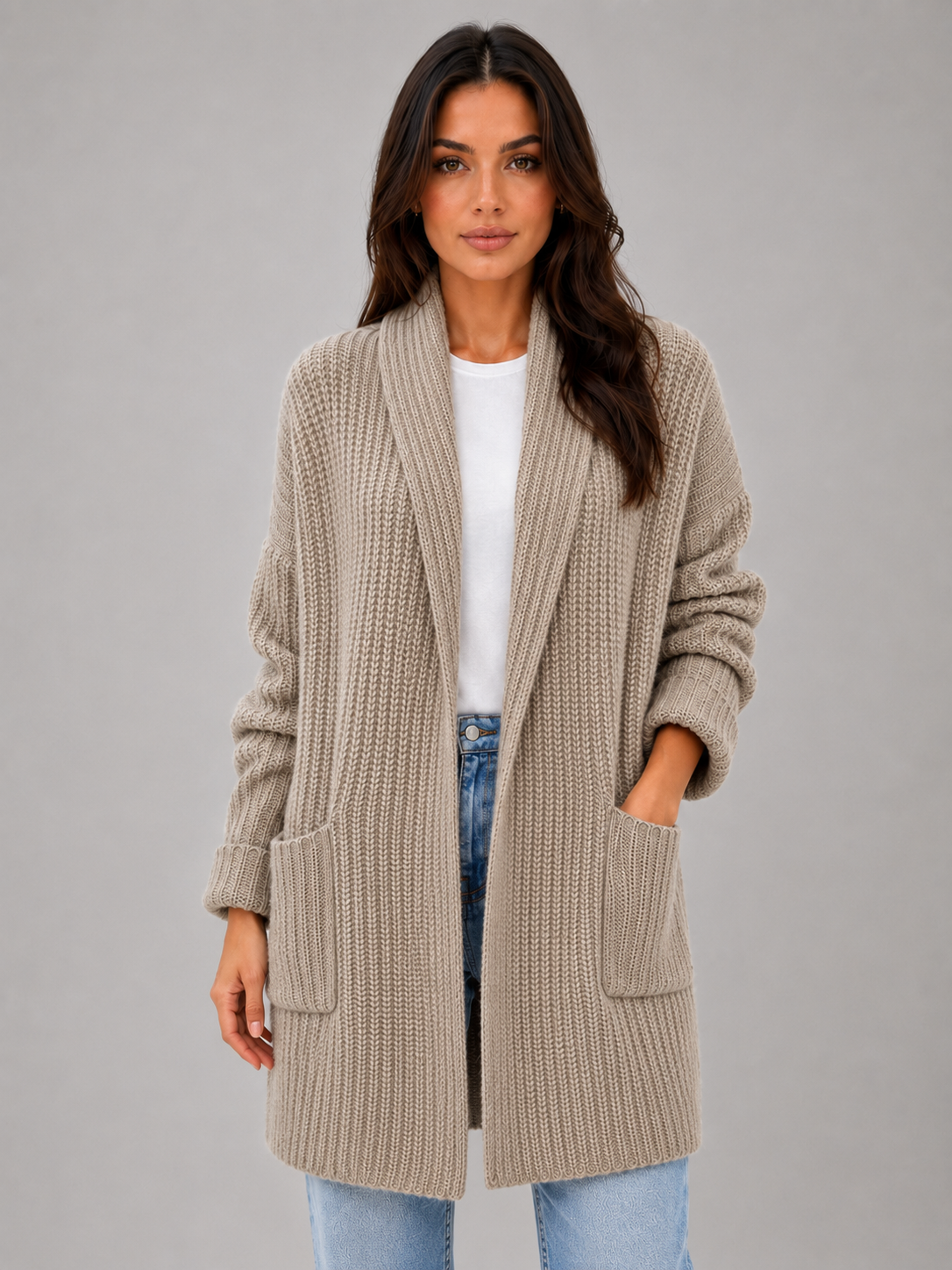 Women's Longline Cardigan Open Front with Pockets Soft Knit Layering Casual