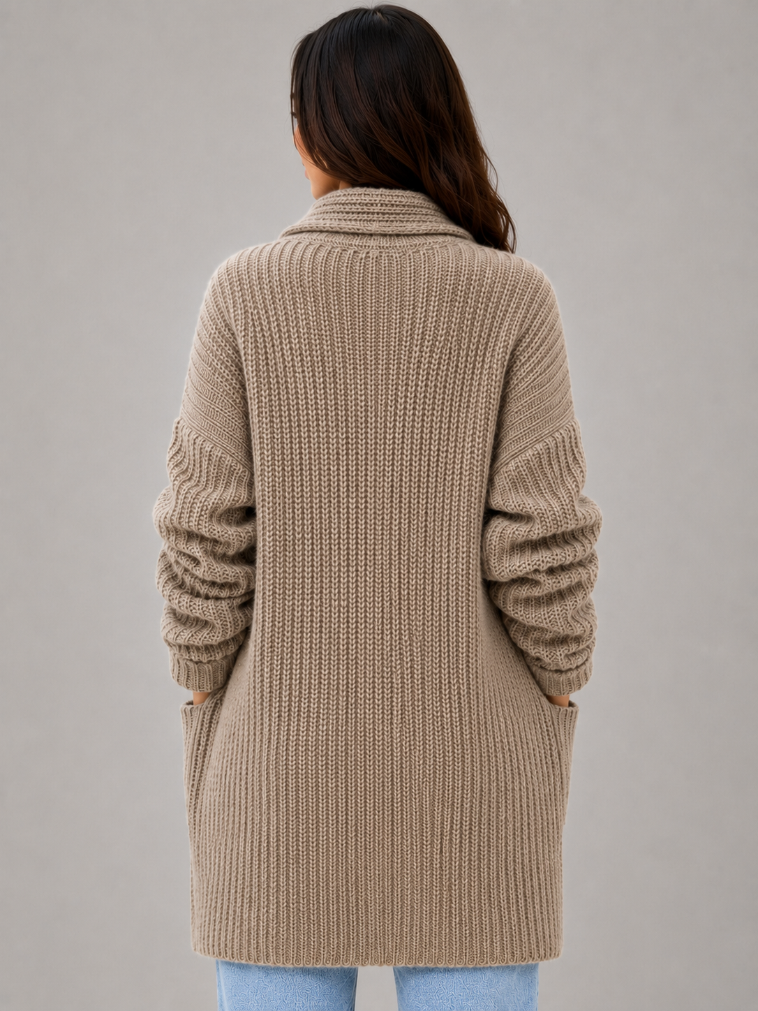 Women's Longline Cardigan Open Front with Pockets Soft Knit Layering Casual