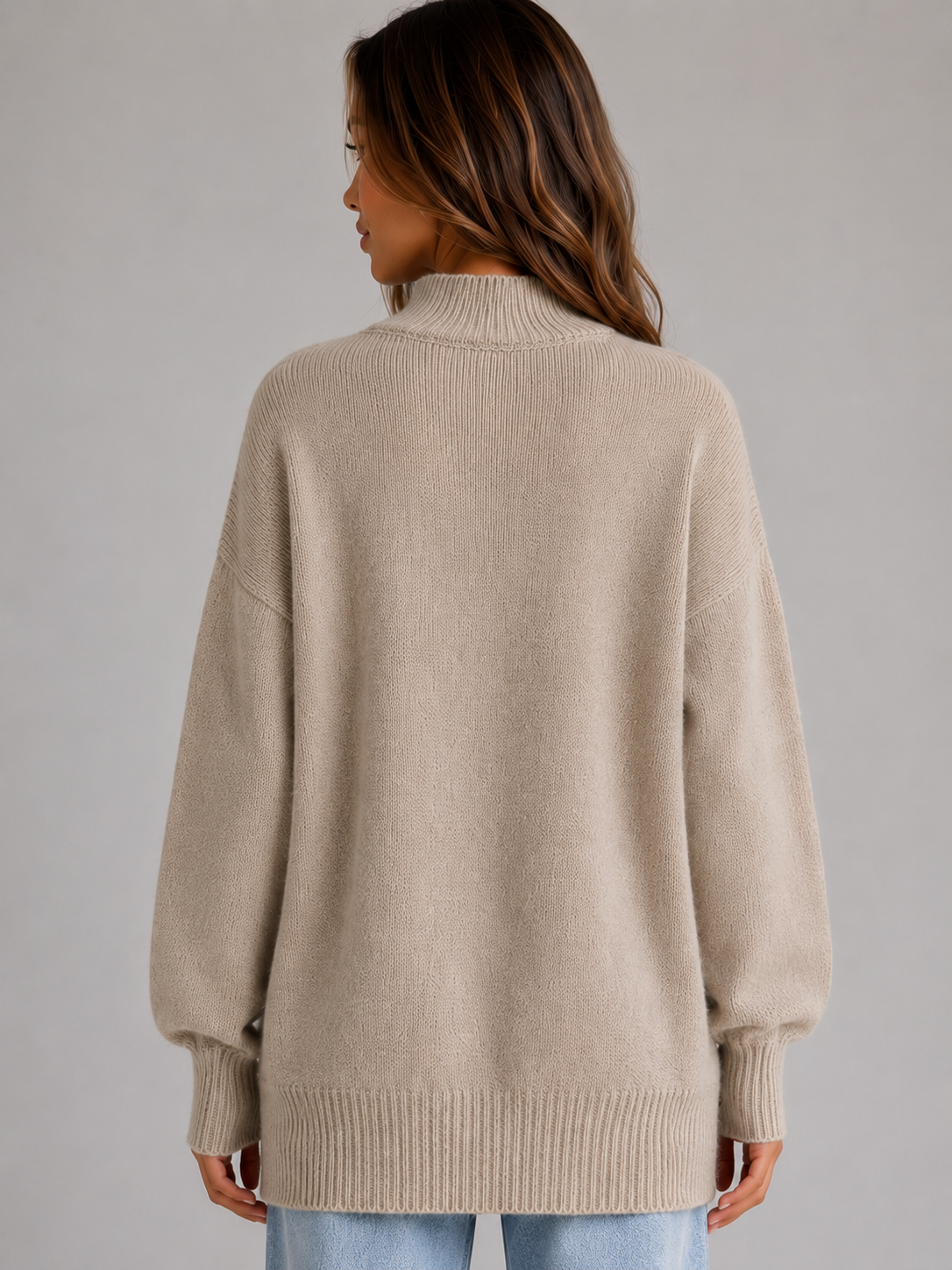 Women's High Neck Longline Knit Sweater Relaxed Fit Casual Layering