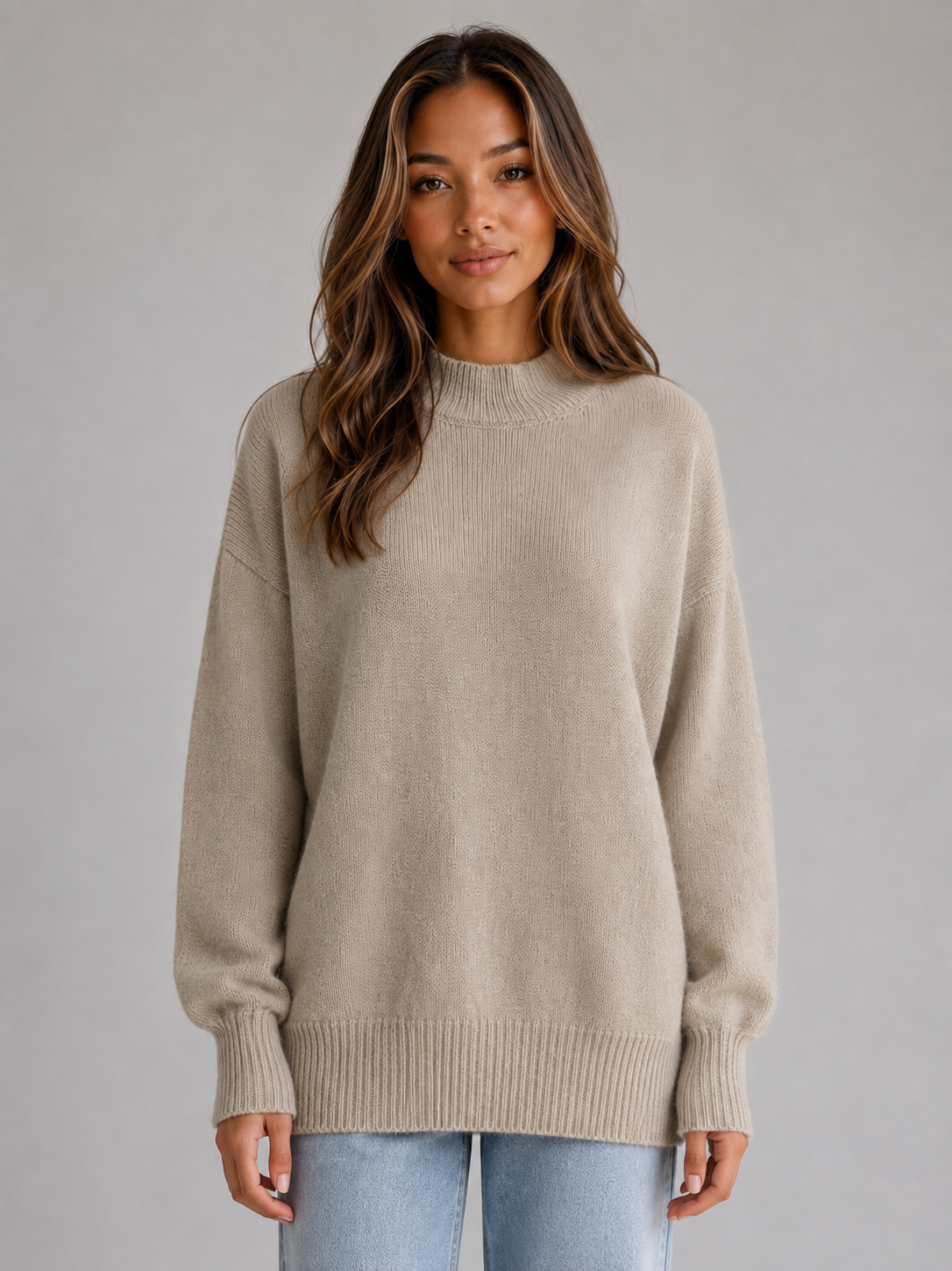 Women's High Neck Longline Knit Sweater Relaxed Fit Casual Layering