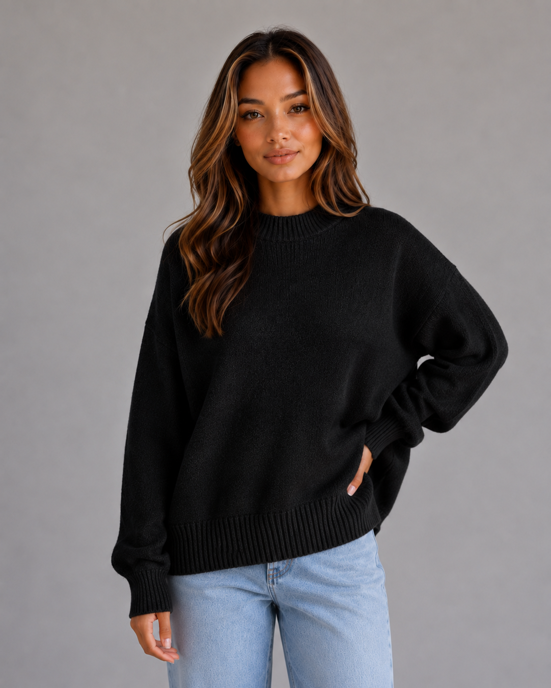 Women's High Neck Longline Knit Sweater Relaxed Fit Casual Layering