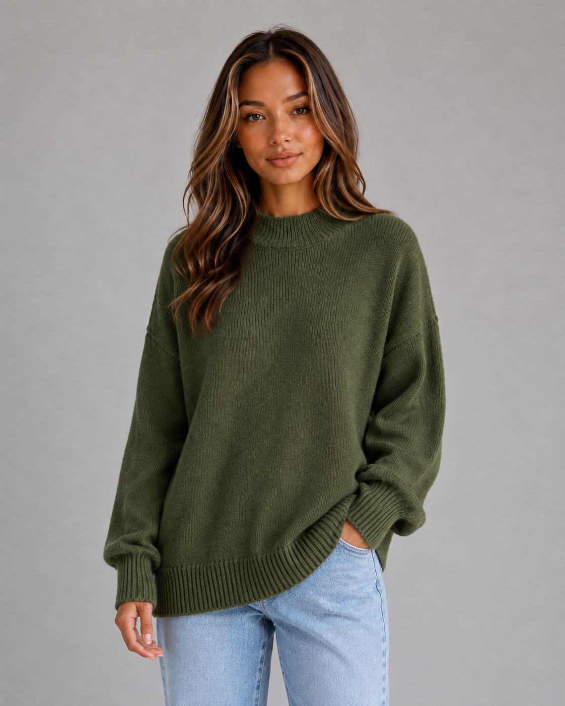 Women's High Neck Longline Knit Sweater Relaxed Fit Casual Layering