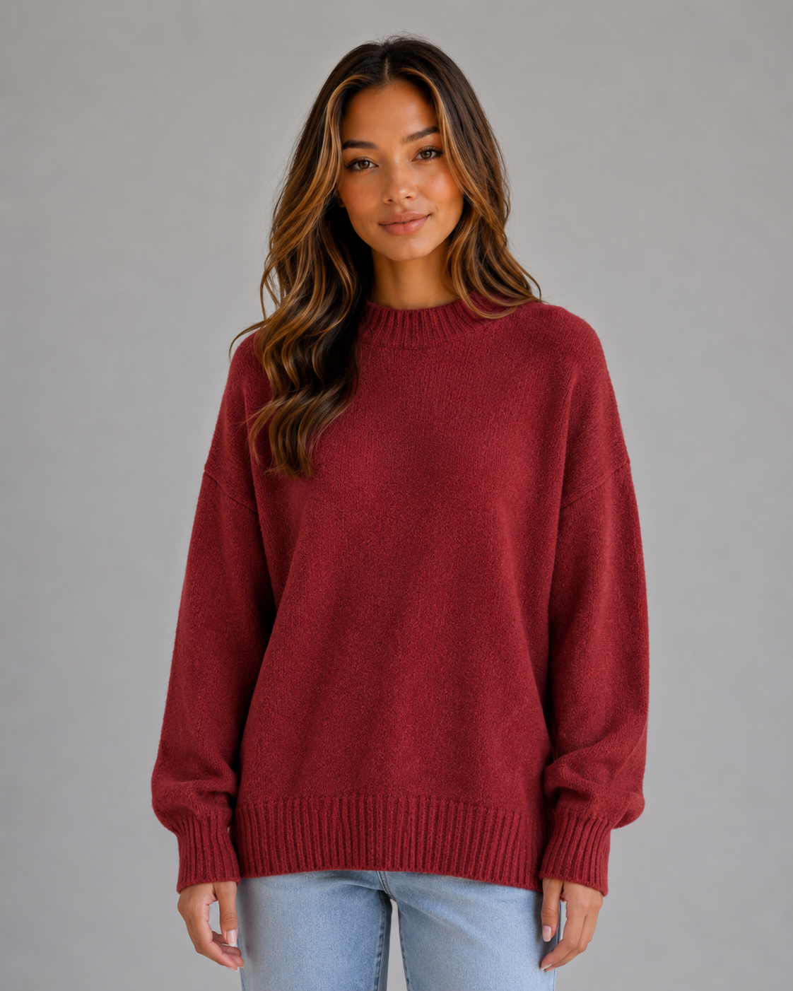 Women's High Neck Longline Knit Sweater Relaxed Fit Casual Layering