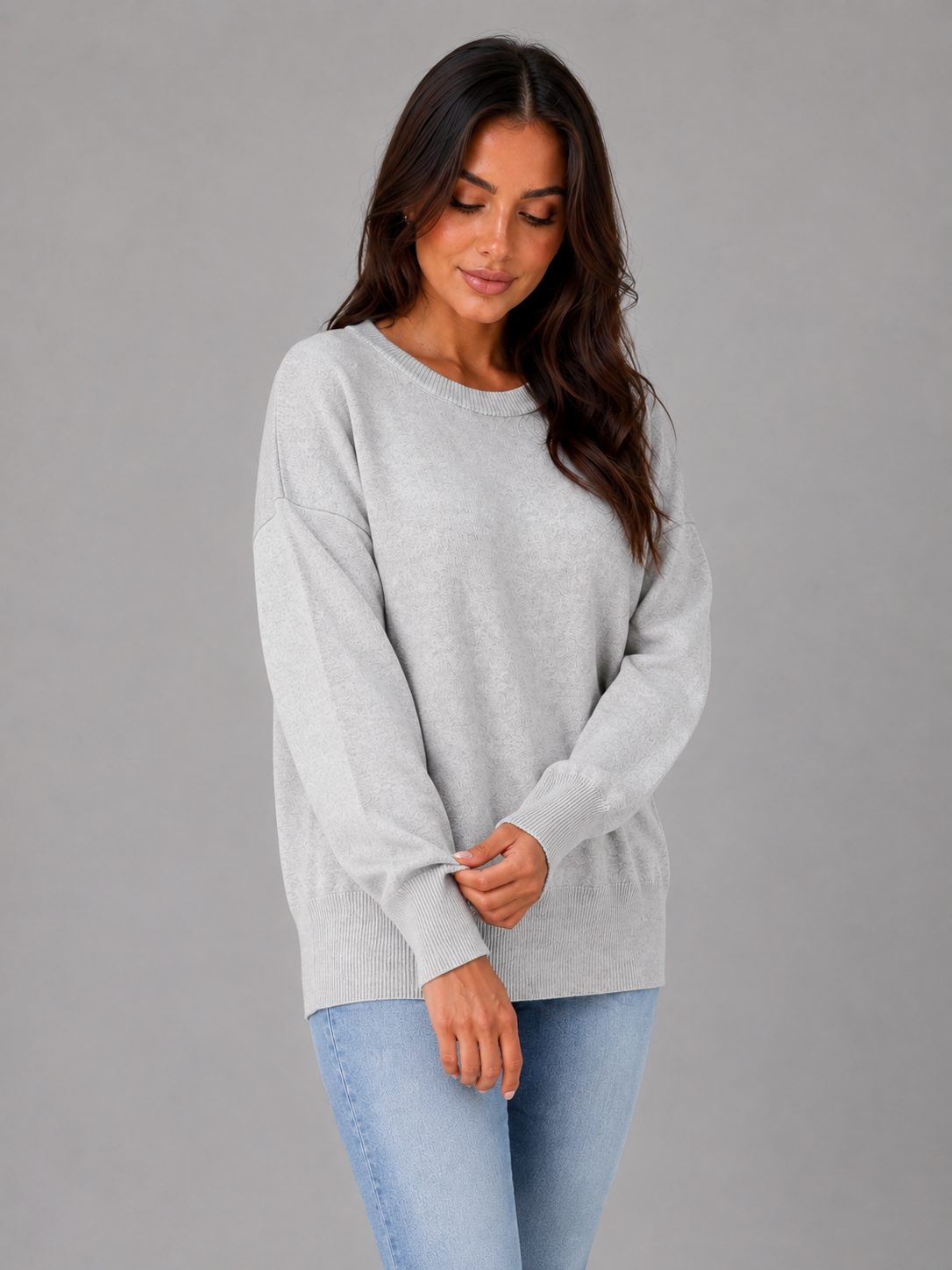 Women's Oversized Knit Sweater Long Sleeve Crew Neck Casual Everyday Wear