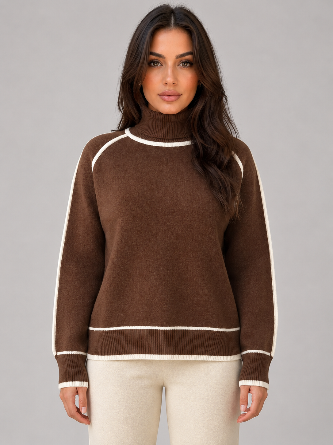Women's Relaxed Fit Roll Neck Sweater Soft Knit Casual Everyday Wear