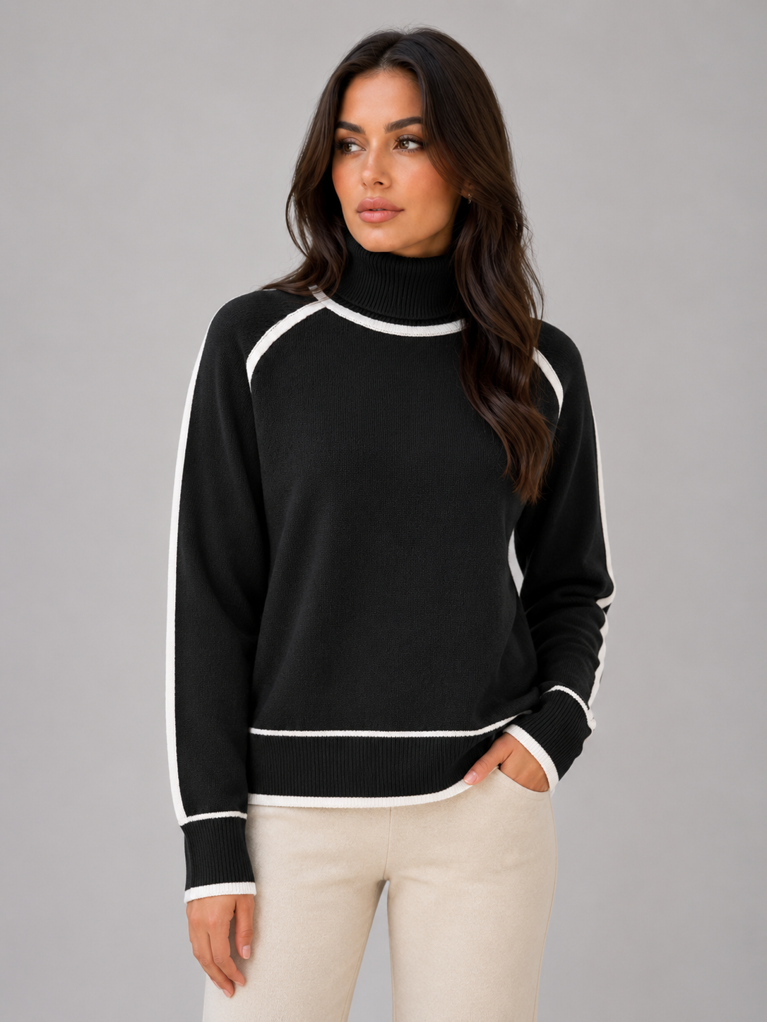 Women's Relaxed Fit Roll Neck Sweater Soft Knit Casual Everyday Wear