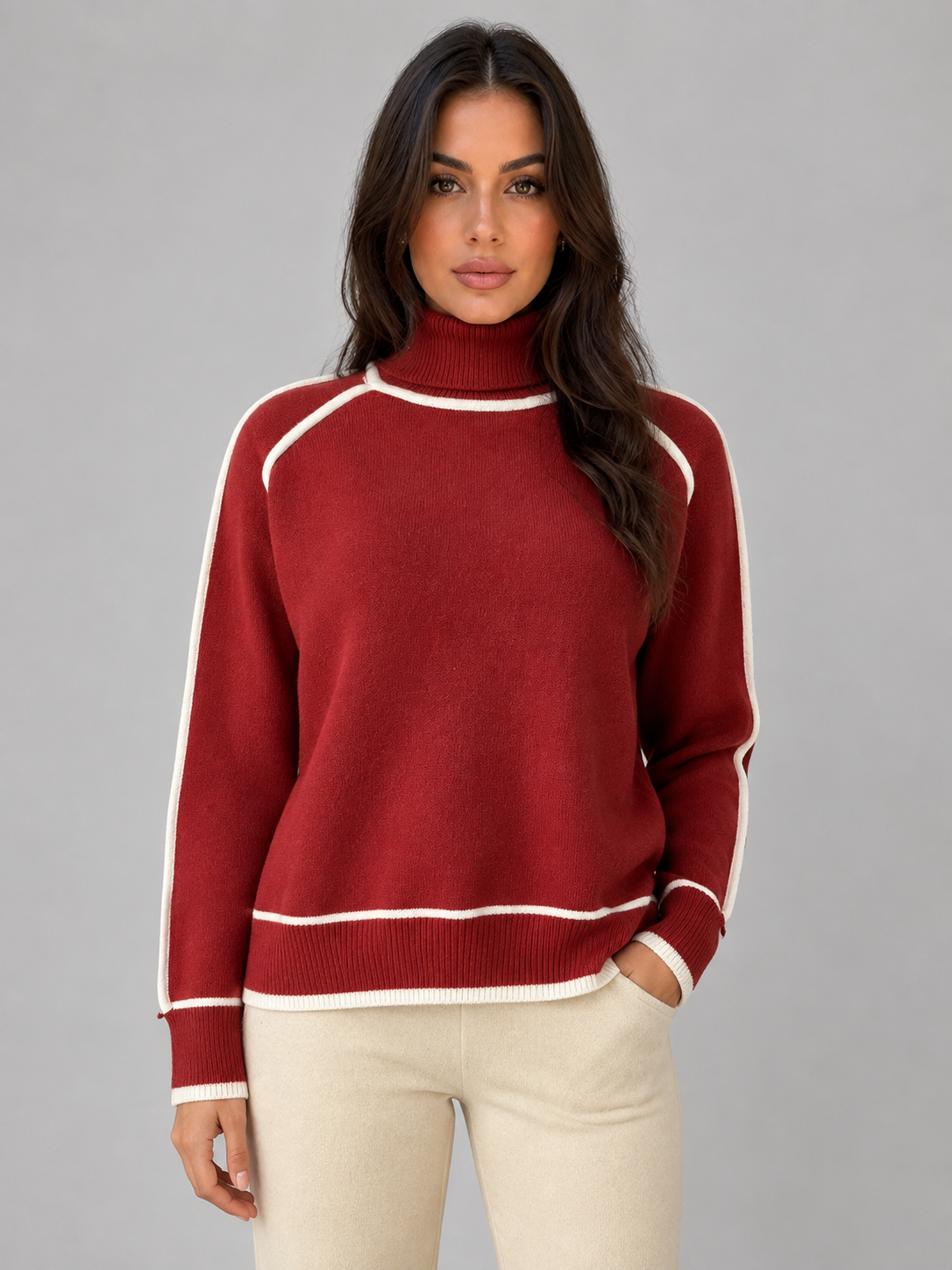 Women's Relaxed Fit Roll Neck Sweater Soft Knit Casual Everyday Wear