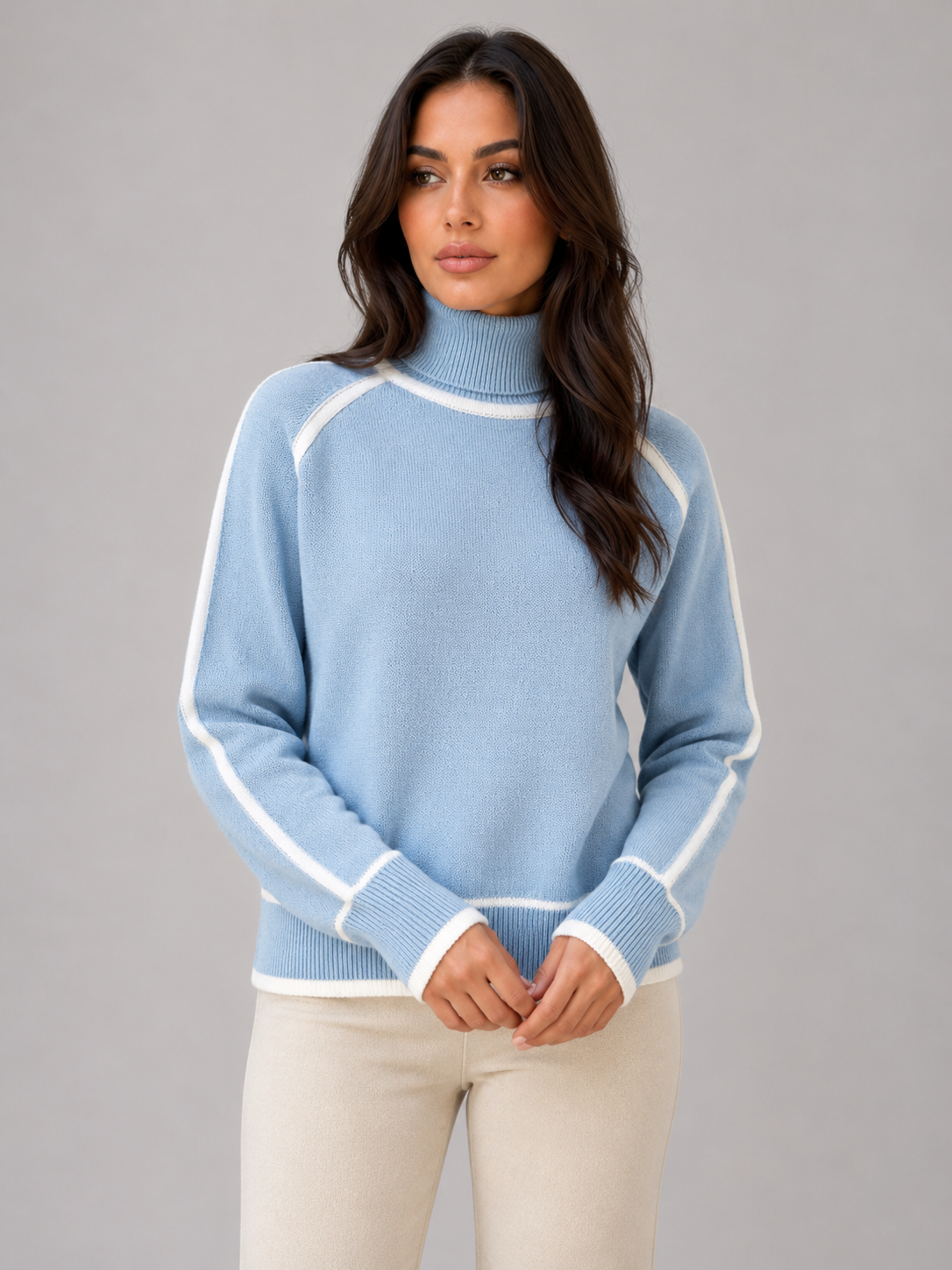 Women's Relaxed Fit Roll Neck Sweater Soft Knit Casual Everyday Wear