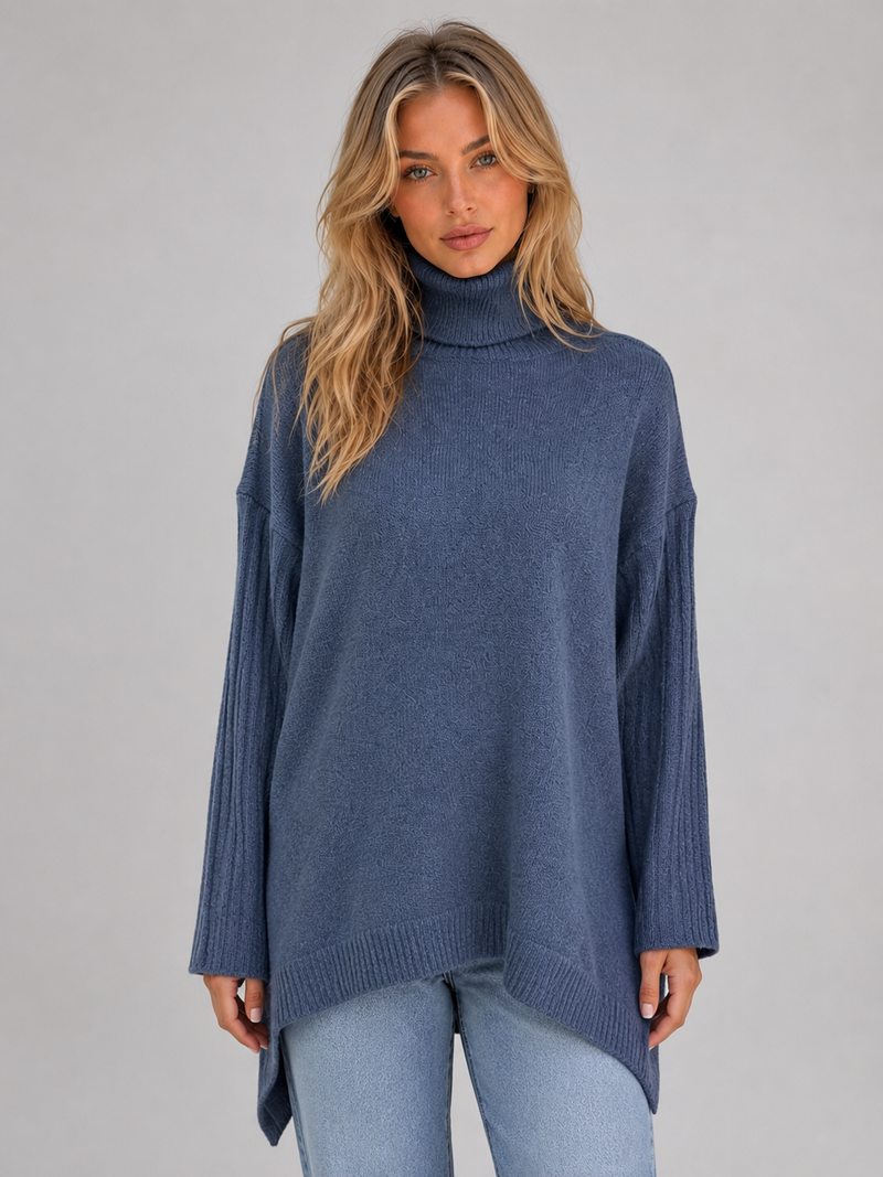 Women's Oversized Roll Neck Sweater Soft Knit Longline Casual Pullover