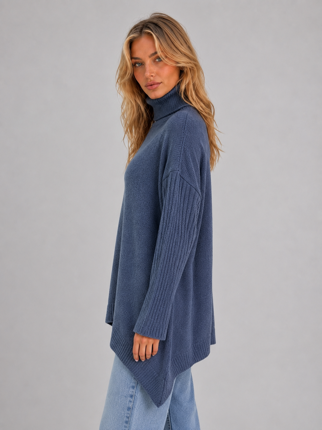 Women's Oversized Roll Neck Sweater Soft Knit Longline Casual Pullover