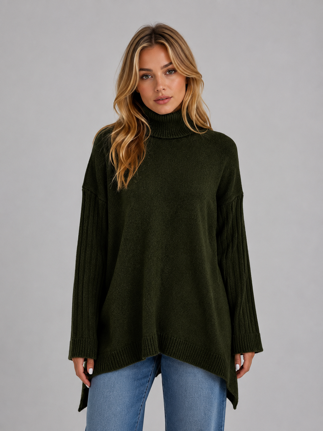 Women's Oversized Roll Neck Sweater Soft Knit Longline Casual Pullover