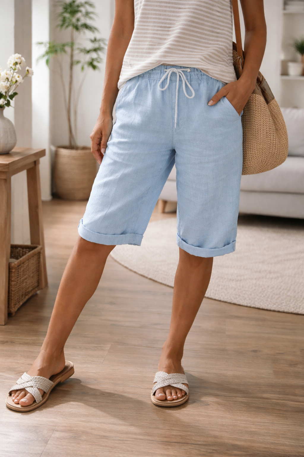 Women’s Adjustable Drawstring Knee Length Shorts | Casual