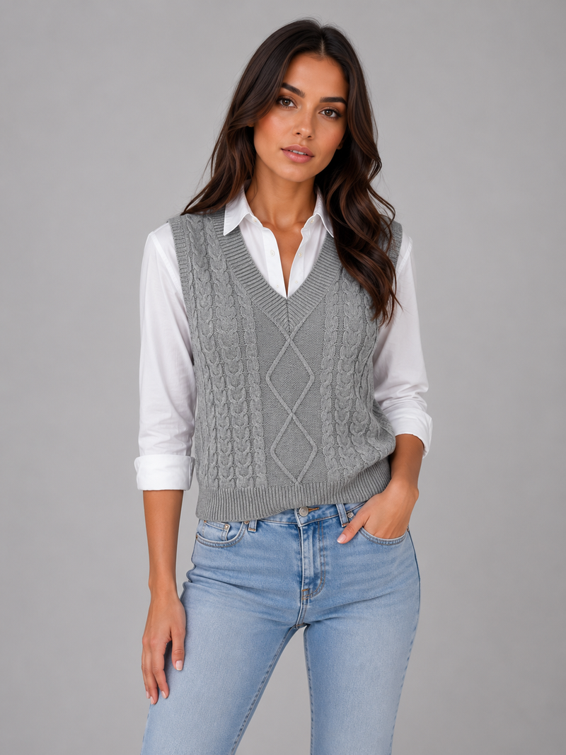 Women's V-Neck Sleeveless Knit Vest Casual Layering Everyday Stylish