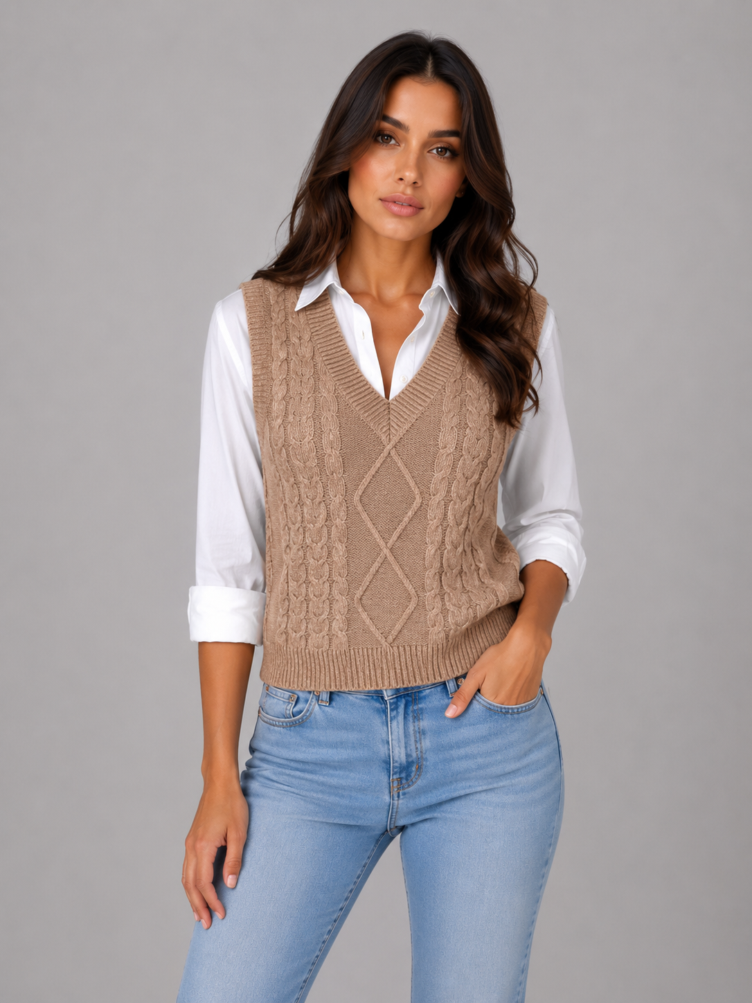 Women's V-Neck Sleeveless Knit Vest Casual Layering Everyday Stylish