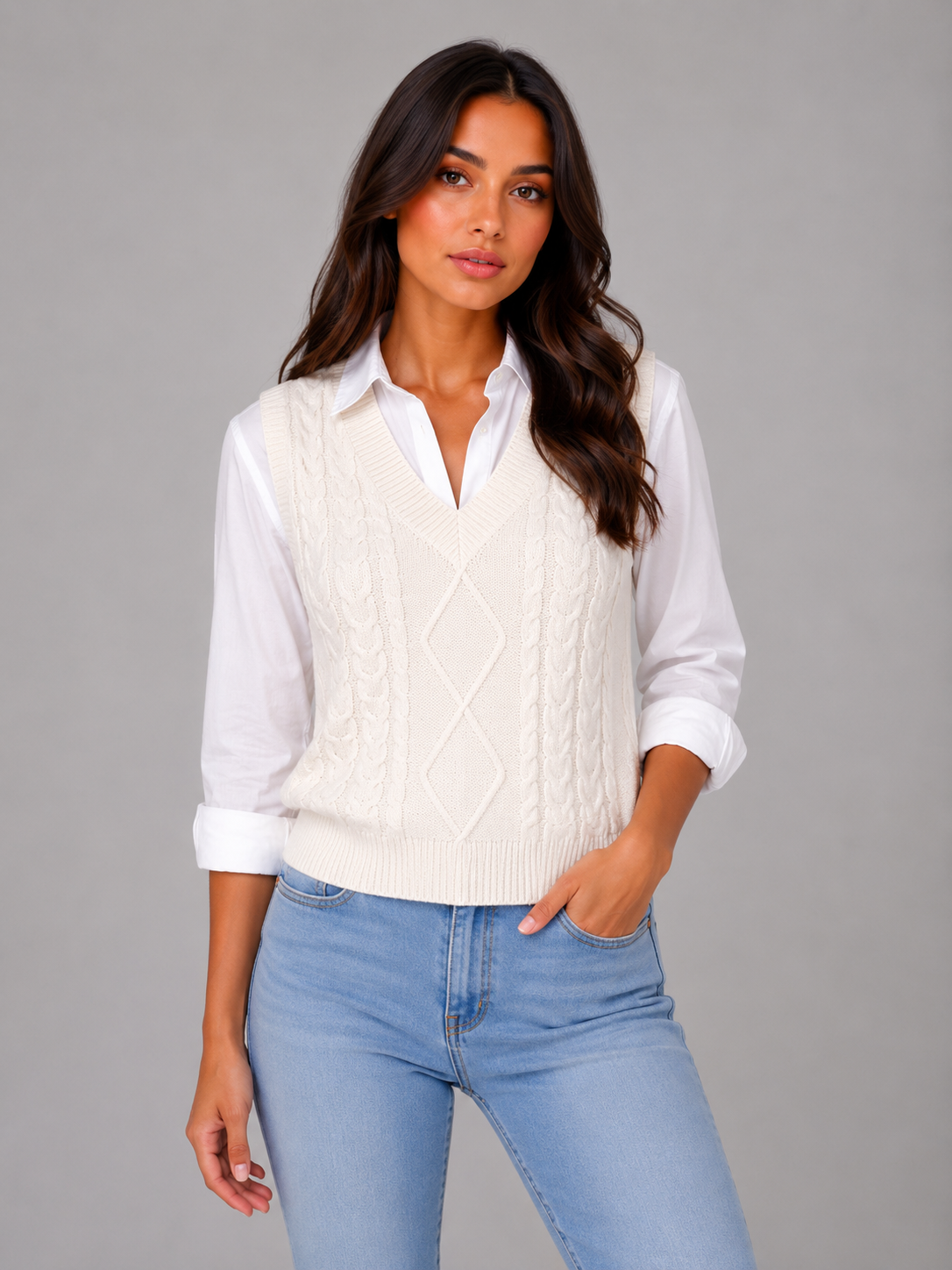 Women's V-Neck Sleeveless Knit Vest Casual Layering Everyday Stylish