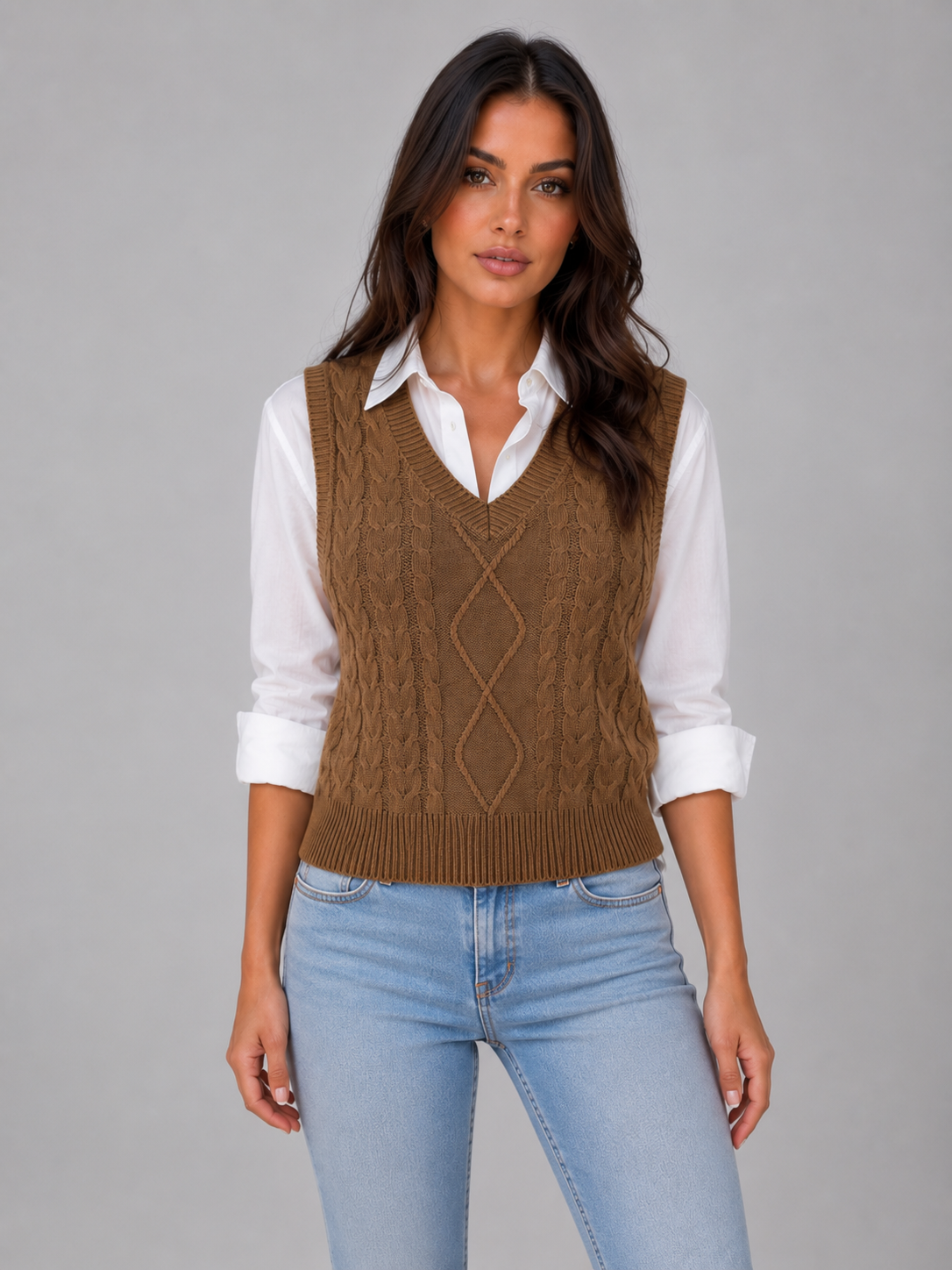 Women's V-Neck Sleeveless Knit Vest Casual Layering Everyday Stylish