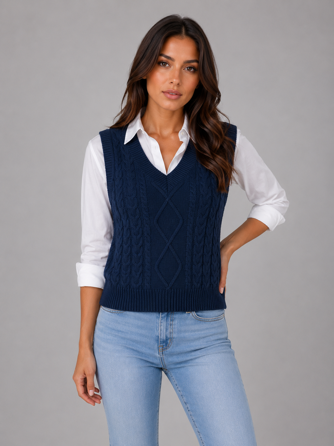 Women's V-Neck Sleeveless Knit Vest Casual Layering Everyday Stylish