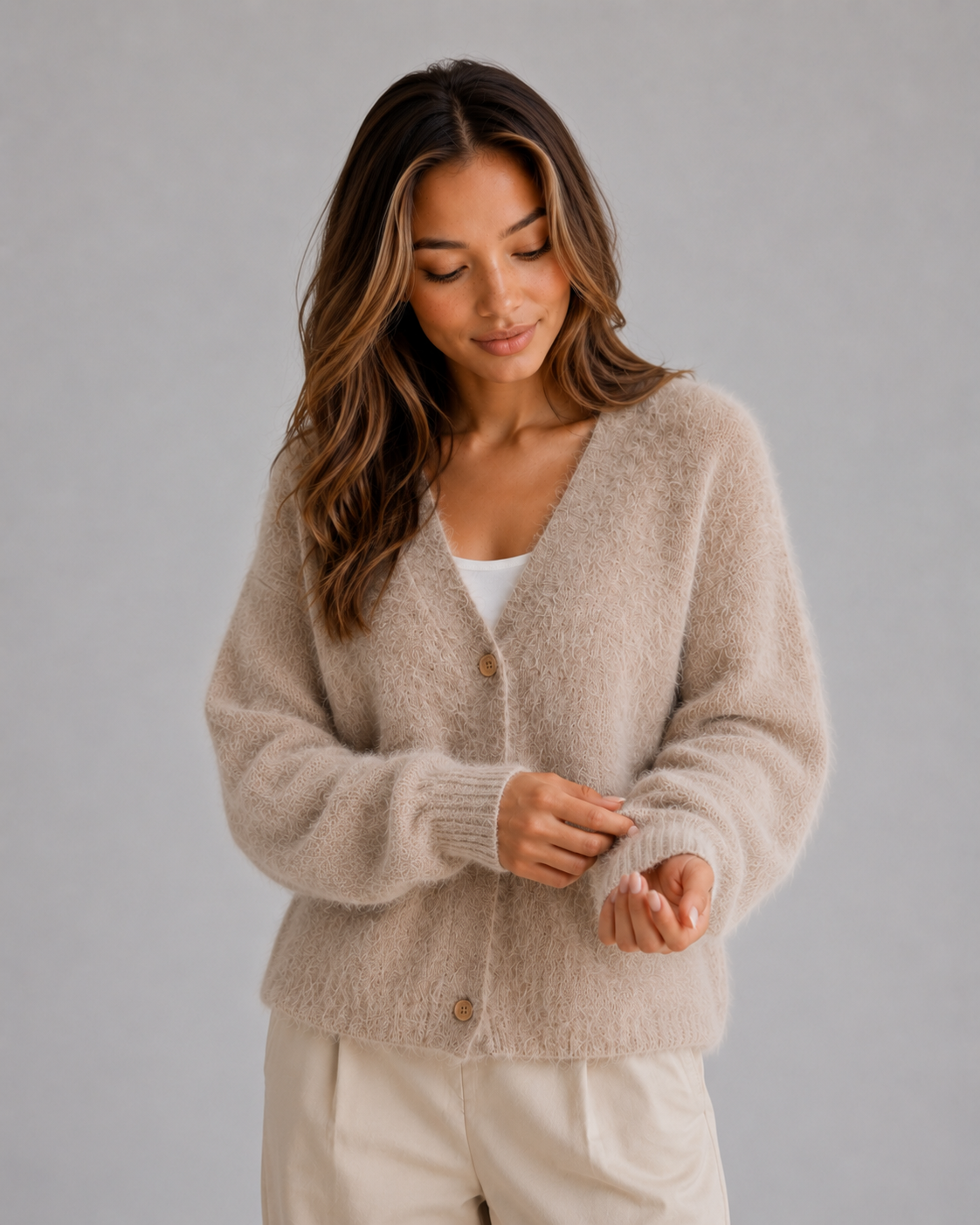 Women's Fluffy Knit Cardigan Button Front V-Neck Cozy Layered Casual Wear