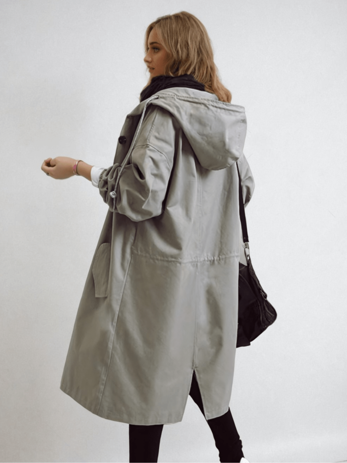 Women's Longline Trench Coat Hooded Button Front Stylish Layering Everyday
