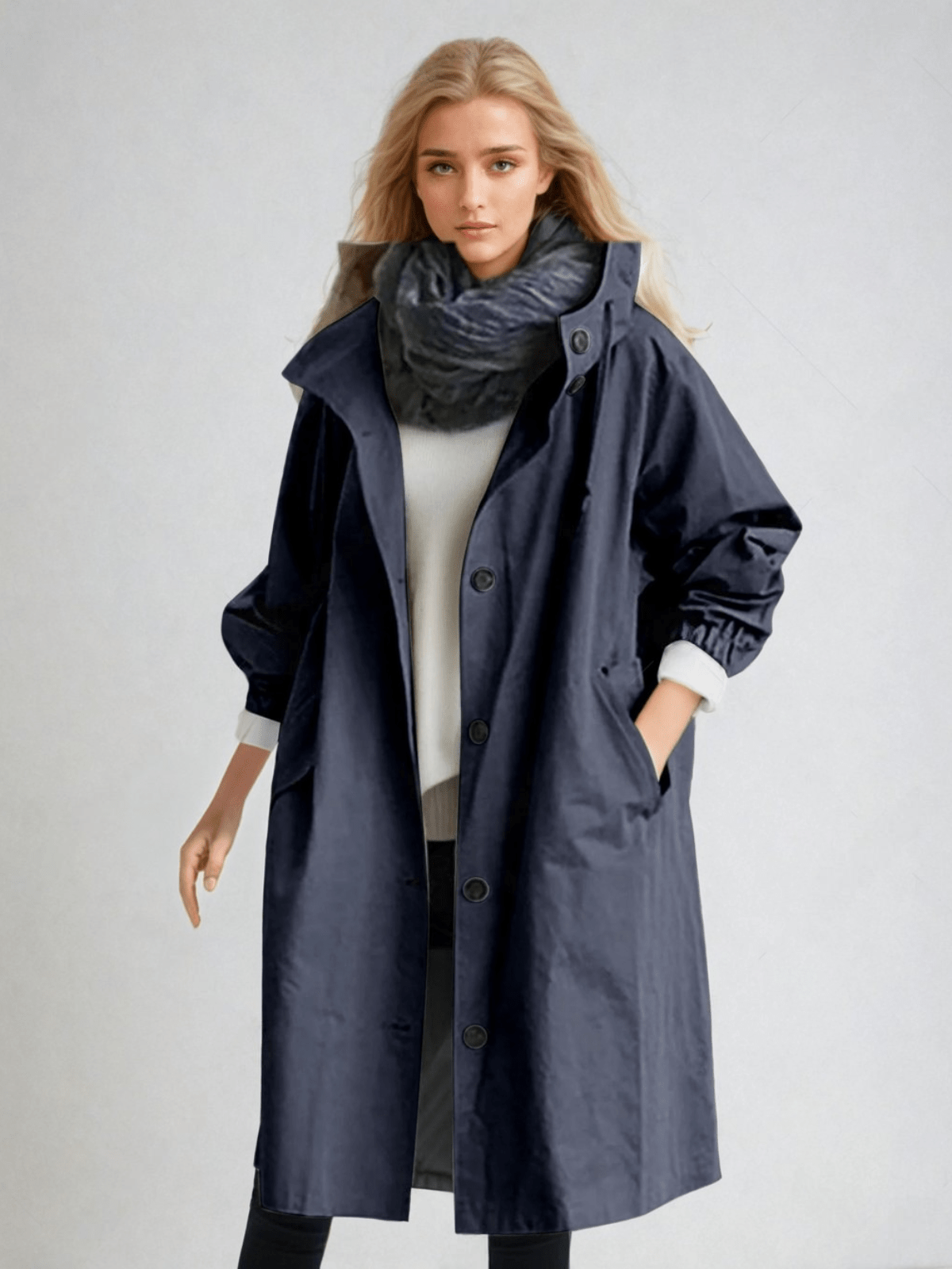 Women's Longline Trench Coat Hooded Button Front Stylish Layering Everyday