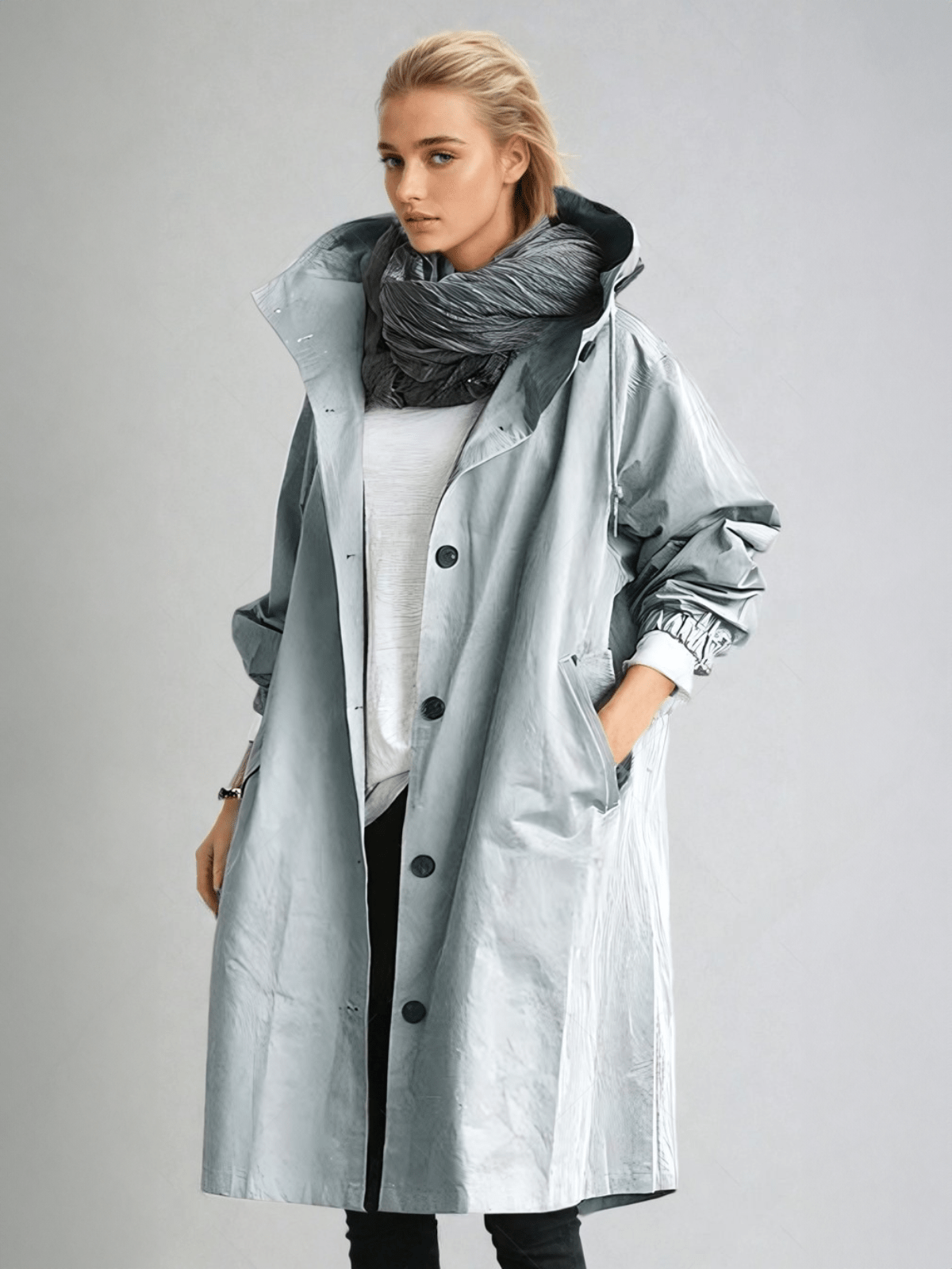 Women's Longline Trench Coat Hooded Button Front Stylish Layering Everyday