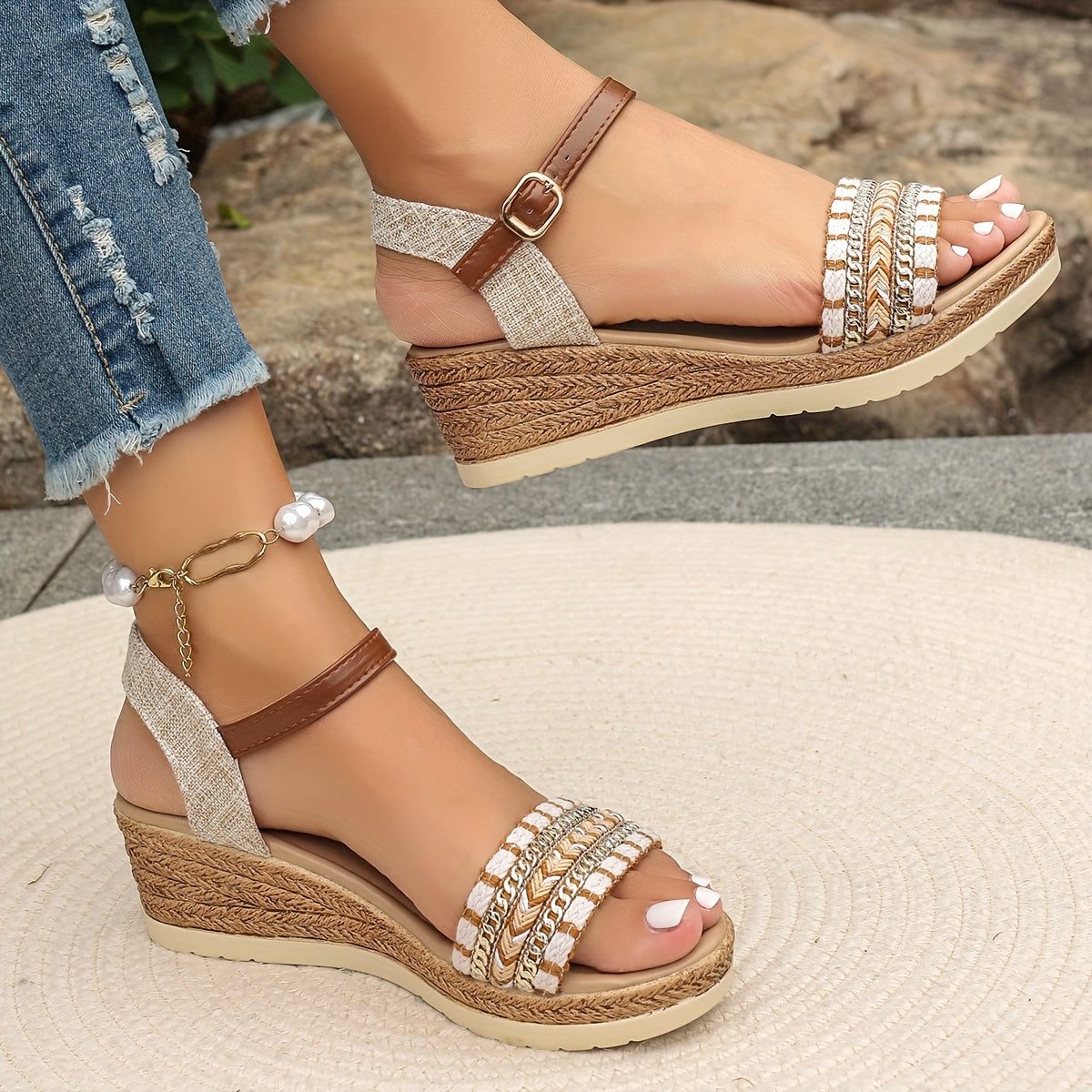 Women's Woven Wedge Bohemian Inspired Sandal Footwear for Summer Holidays Weddings Parties and Everyday Wear