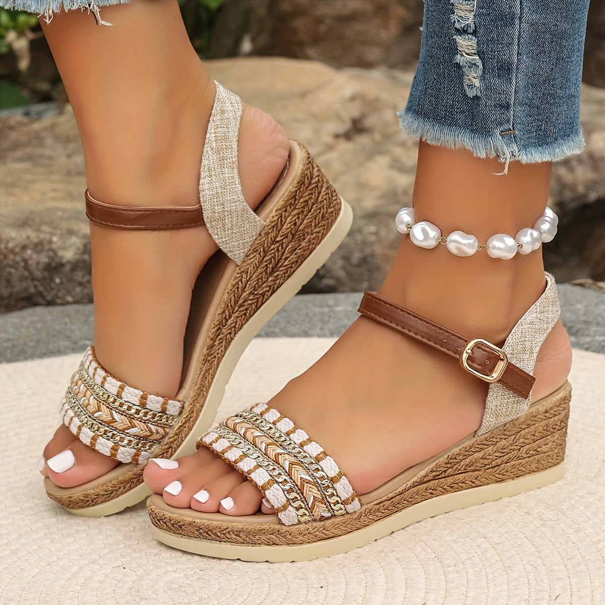 Women's Woven Wedge Bohemian Inspired Sandal Footwear for Summer Holidays Weddings Parties and Everyday Wear