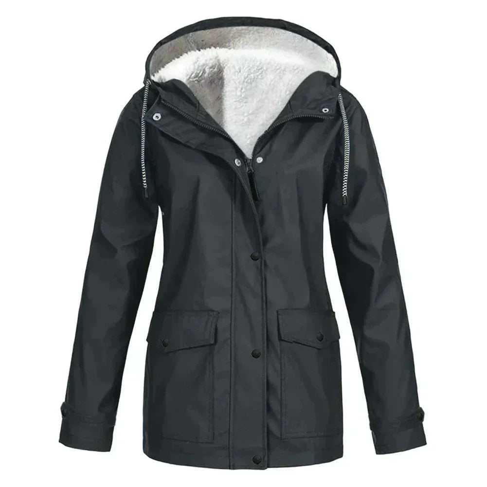 Women's Outdoor Zip-Up Jacket Hooded Fleece-Lined Rain Protection Casual