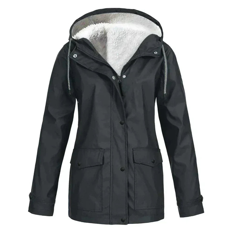 Women's Outdoor Zip-Up Jacket Hooded Fleece-Lined Rain Protection Casual