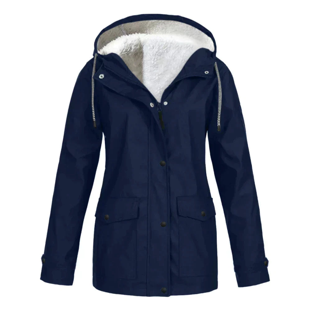 Women's Outdoor Zip-Up Jacket Hooded Fleece-Lined Rain Protection Casual