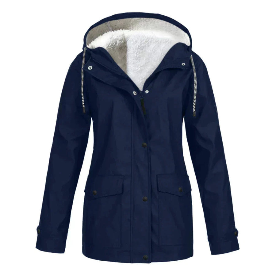 Women's Outdoor Zip-Up Jacket Hooded Fleece-Lined Rain Protection Casual