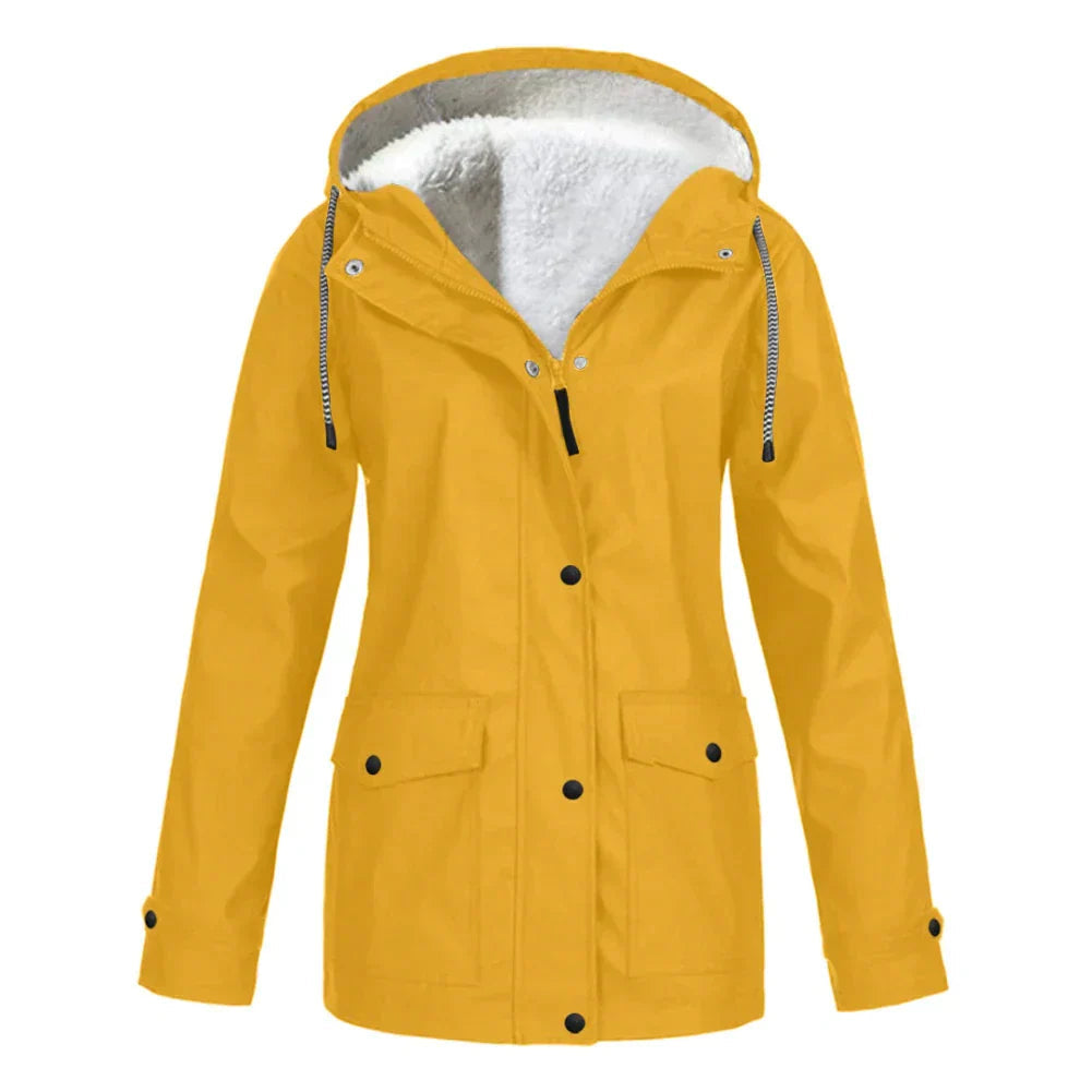 Women's Outdoor Zip-Up Jacket Hooded Fleece-Lined Rain Protection Casual