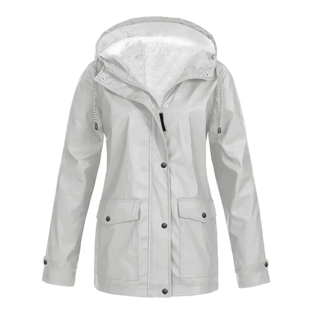 Women's Outdoor Zip-Up Jacket Hooded Fleece-Lined Rain Protection Casual