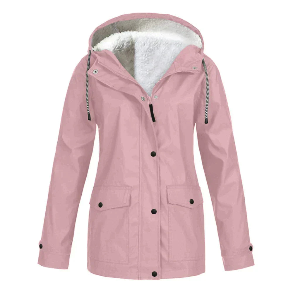 Women's Outdoor Zip-Up Jacket Hooded Fleece-Lined Rain Protection Casual