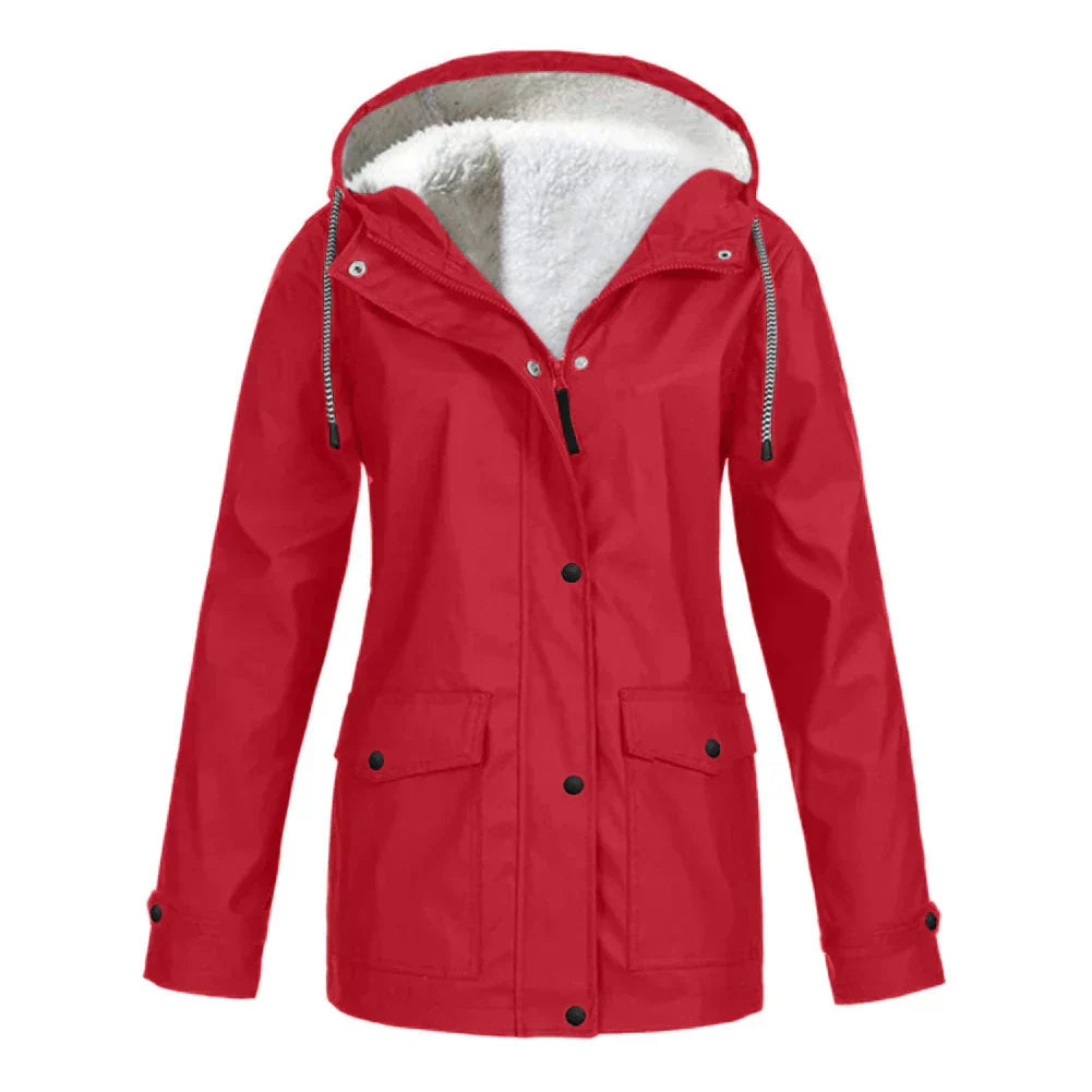 Women's Outdoor Zip-Up Jacket Hooded Fleece-Lined Rain Protection Casual