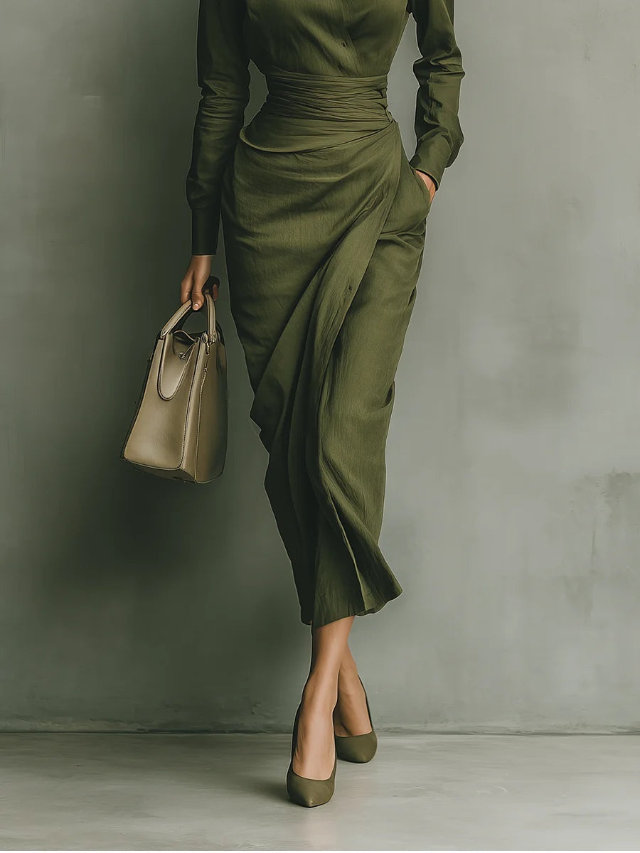 Women's Midi Dress Long Sleeve Fall Casual A-Line Everyday Stylish