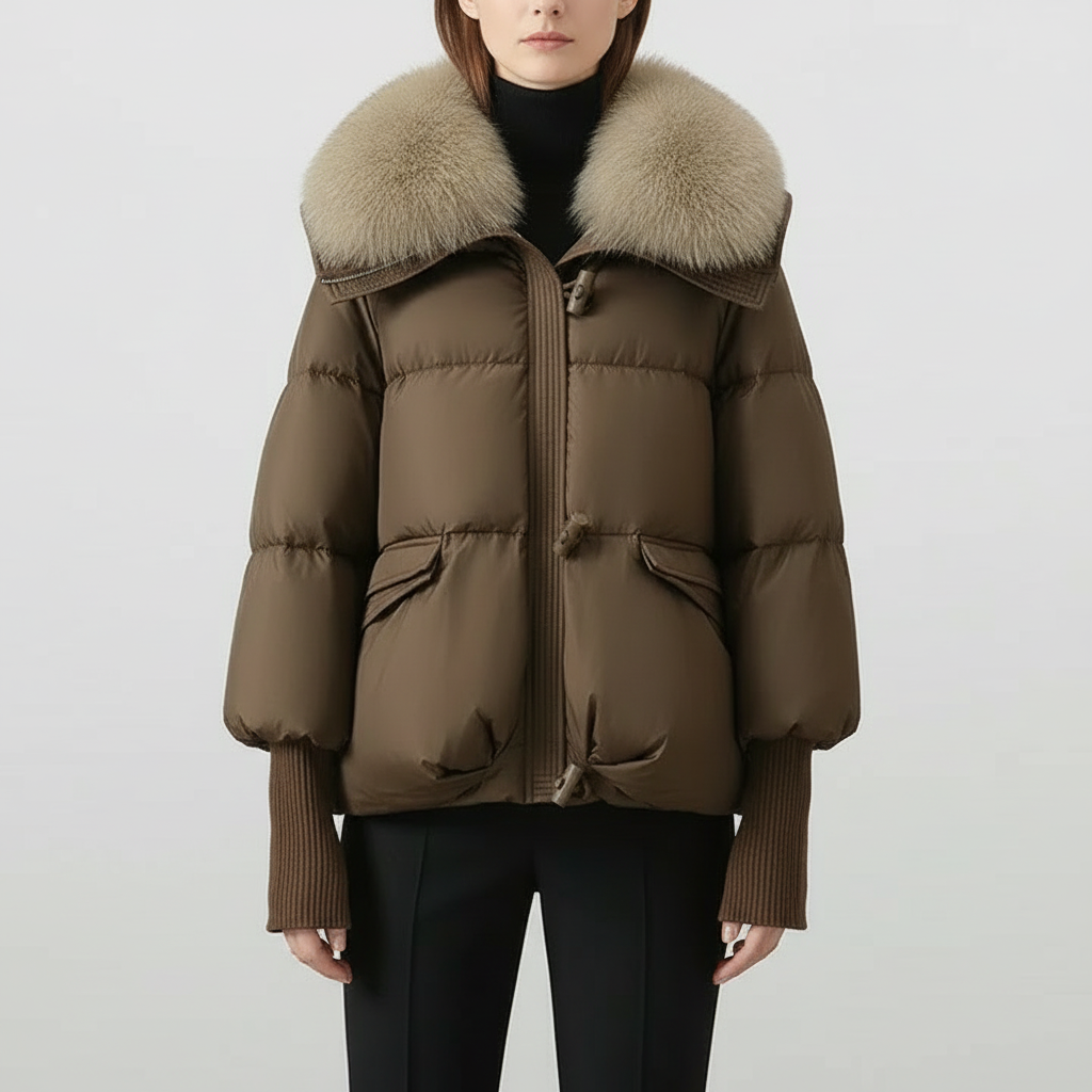 Women's Oversized Puffer Jacket Faux Fur Collar Zipper Closure Casual Winter