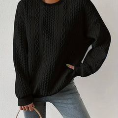 Women's Casual Cable Knit Sweatshirt Crewneck Relaxed Fit Everyday Wear