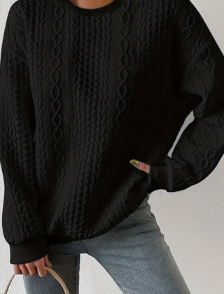 Women's Casual Cable Knit Sweatshirt Crewneck Relaxed Fit Everyday Wear