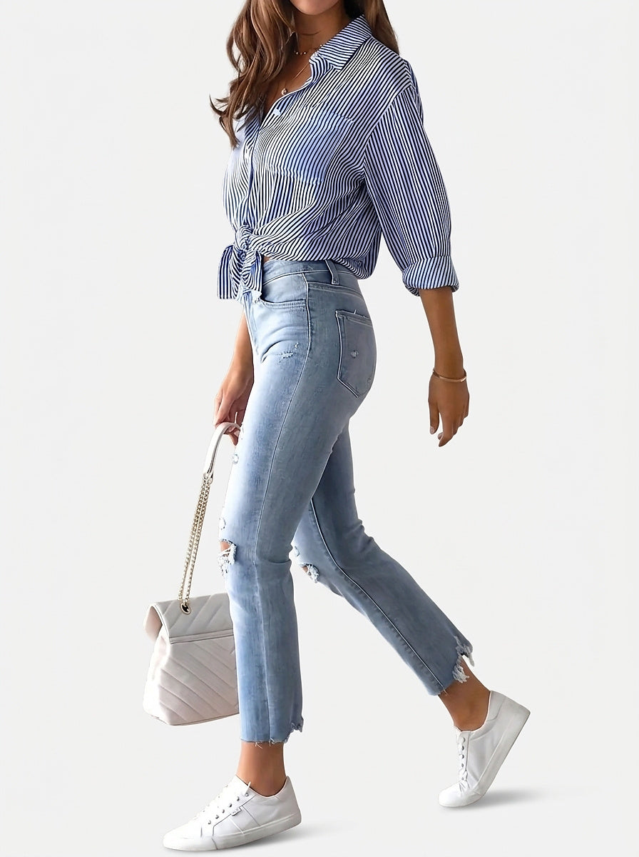 Women’s Striped Button-Down Shirt with Chest Pocket