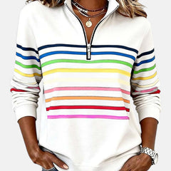 Women's Trendy Striped Quarter Zip Sweater Relaxed Fit Long Sleeve Casual Everyday