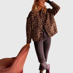 Women's Stylish Jacket Leopard Print Relaxed Fit Long Sleeve Casual Everyday