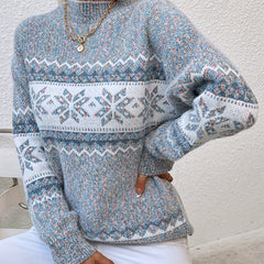 Women's Fair Isle Knit Sweater Mock Neck Long Sleeve Cozy Casual Stylish
