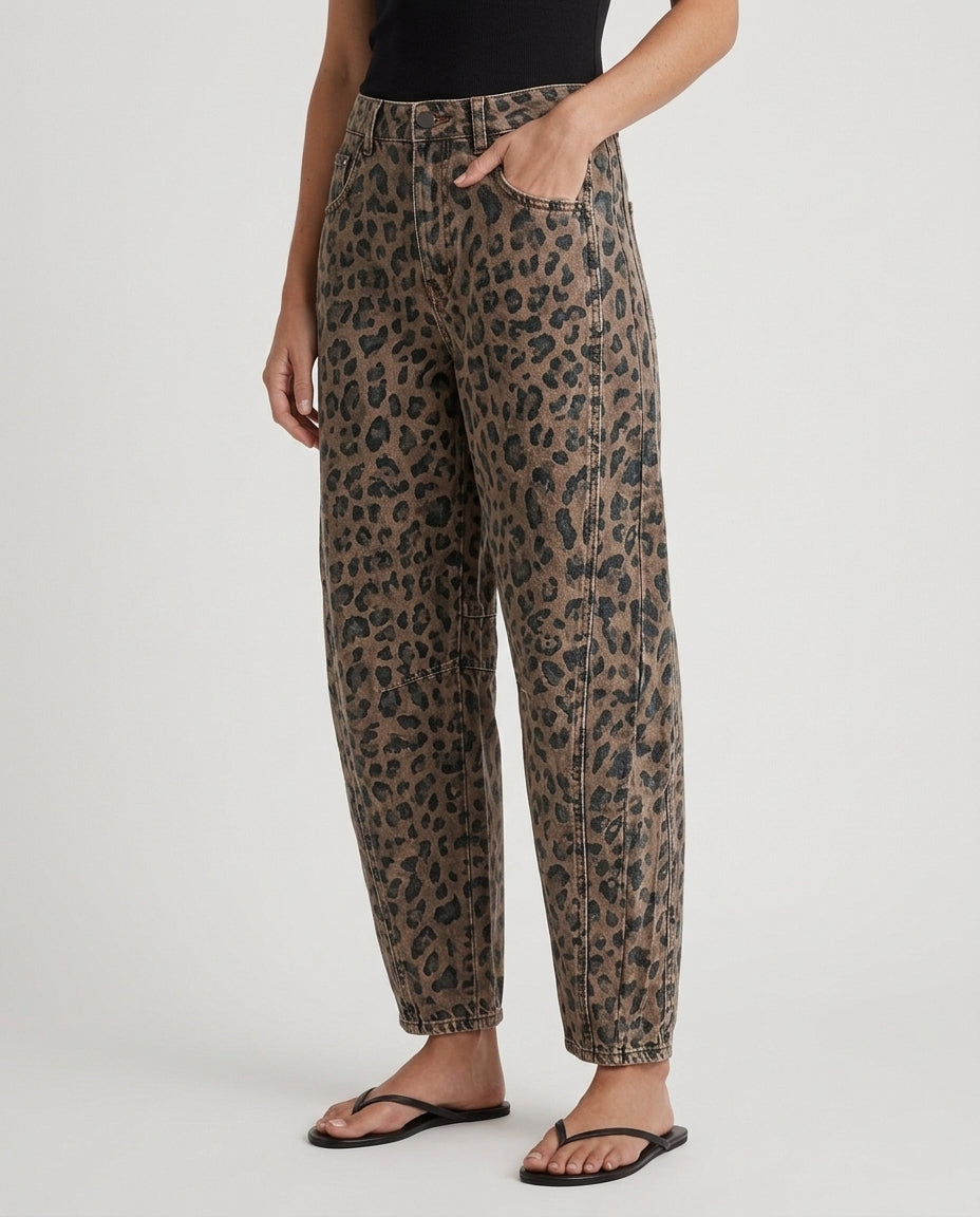 Women's Leopard Print Wide Leg Jeans