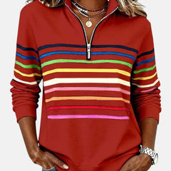 Women's Trendy Striped Quarter Zip Sweater Relaxed Fit Long Sleeve Casual Everyday
